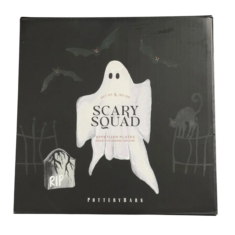 Pottery‎ Barn Scary Squad Halloween Ghost Appetizer Plates Set of 4 Ceramic